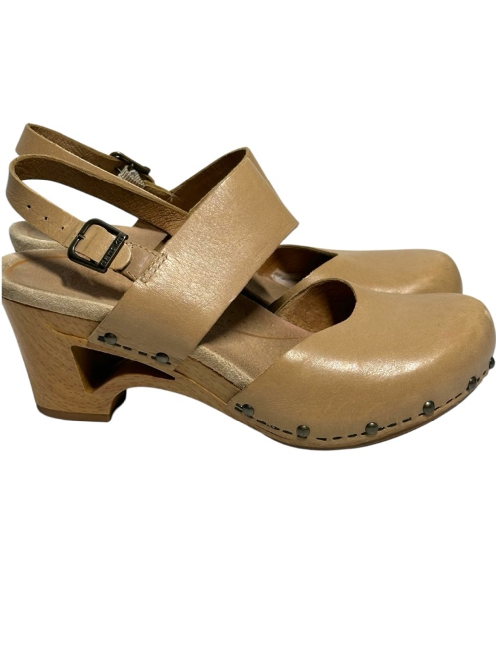Dansko Thea Clogs EU 36 US 5.5 Beige Leather Sandals Slingbacks Wooden Heel